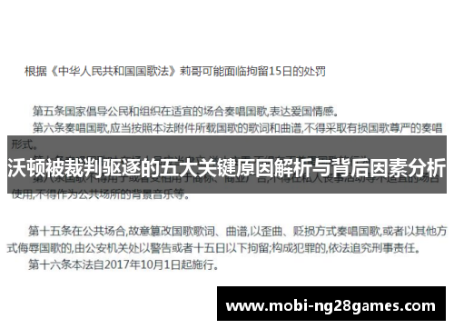 沃顿被裁判驱逐的五大关键原因解析与背后因素分析